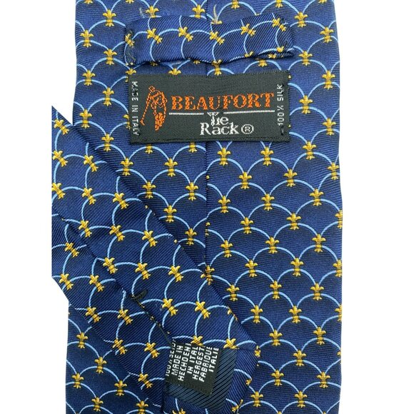 Beaufort Italian Italy Blue Navy Fleur de Lis Silk Tie Neck Luxury Vintage Mens - Picture 3 of 6